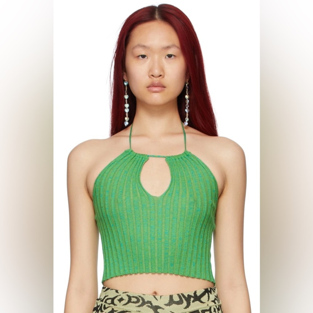 Paloma Wool Green Halter Neck Ribbed Top